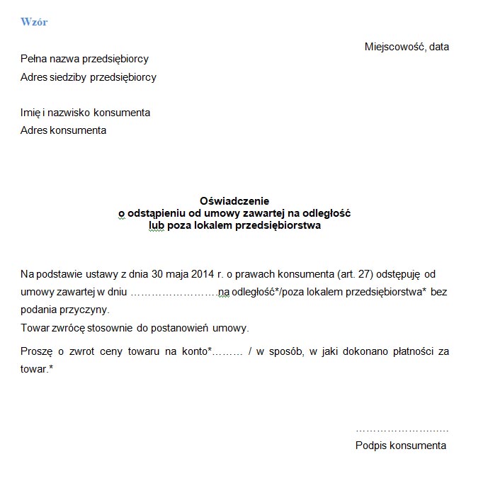 Wzór oświadczenia o odstąpieniu od umowy